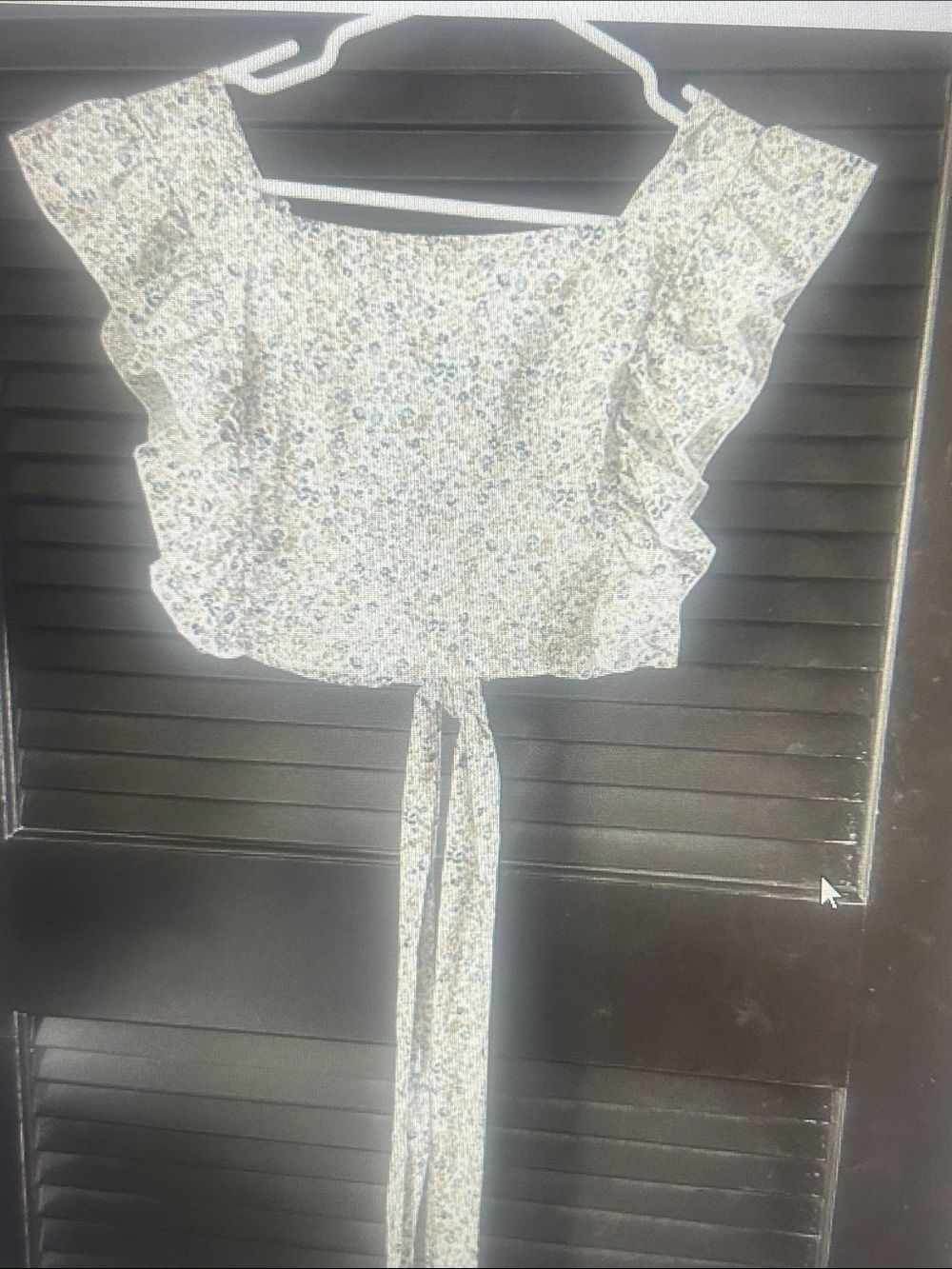 Smocked Floral Tie-Front Crop Top - Blue on Cream